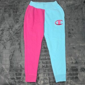 Champion Reverse Weave Sweatpants Mens Medium Pink Blue Colorblock Joggers